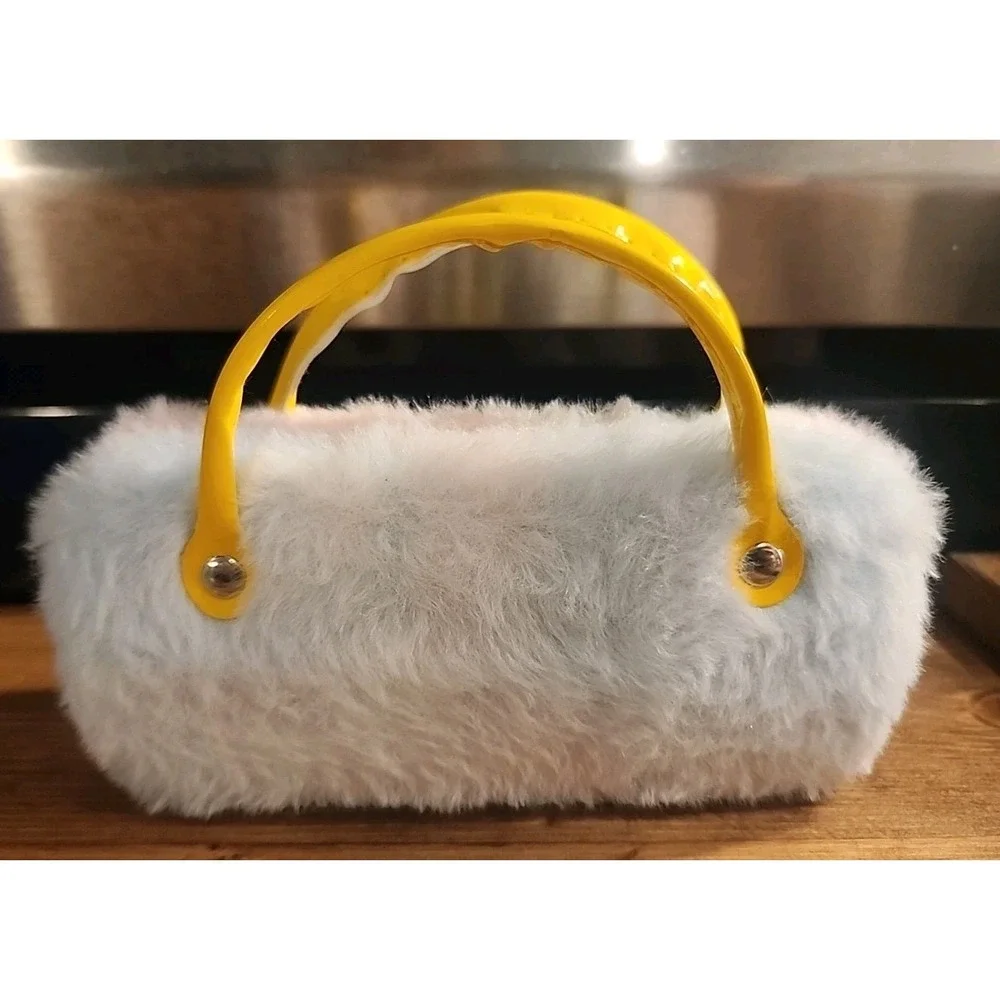 Girls Embroidered‎ Happy Face Faux Fur Sunglasses Case W/retro Sunglasses